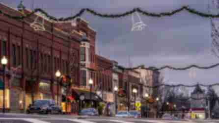 Lights and garland are strung across downtown Seneca Falls at the holidays