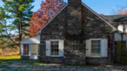 The exterior of Eleanor Roosevelt National Historic Site on a fall day