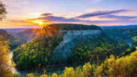The sun setting over the hills and Genesee River at Letchworth State Park