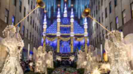 Saks 5th Ave Building lit up from Rockefeller Center