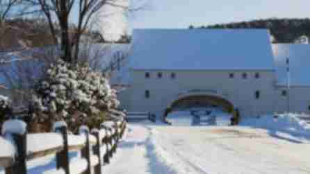 Exterior of brewery covered in snow