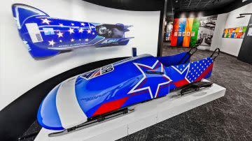 Olympic Bobsled on display in Olympic Center exhibit